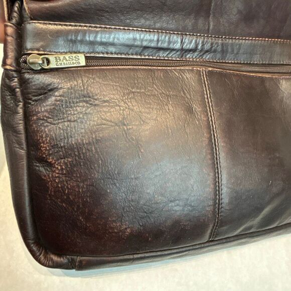 GH Bass Leather Purse Messenger Bag Brown Adjustable Shoulder Strap - Picture 14 of 14